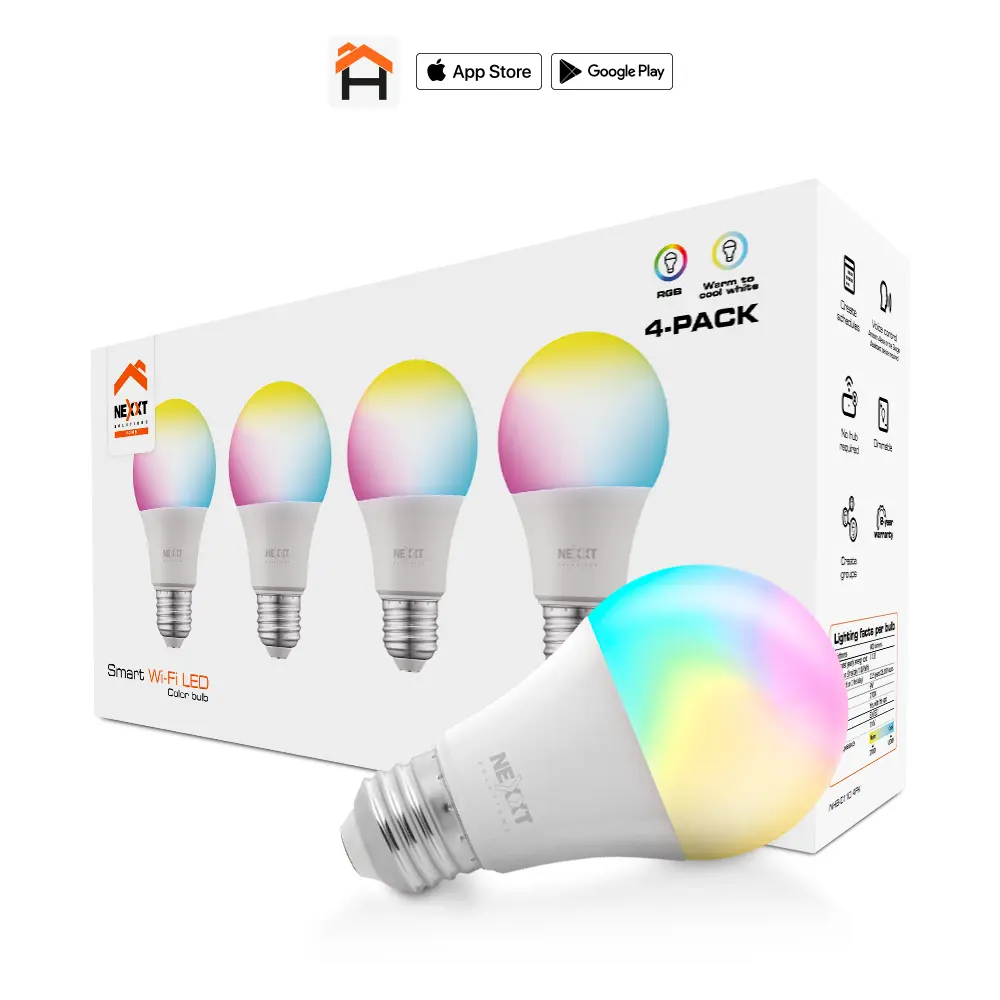 Nexxt Solutions Home - Bombilla LED inteligente Wi-Fi 110V A19 - NHB-C110 4PK