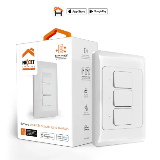 [NHE-T100] Nexxt Solutions Connectivity - Interruptor de 3 circuitos inteligente con conexión Wi-Fi