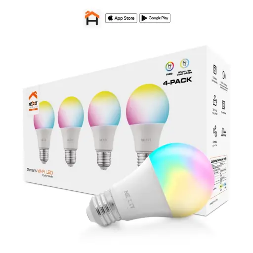 [NHB-C110M 4PK] Nexxt Solutions Home - Bombilla LED inteligente Wi-Fi 110V A19 - NHB-C110 4PK