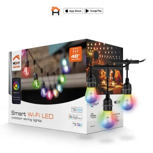 [NHB-O100] Nexxt Solutions Connectivity - Guirnalda de luces inteligente con conexión Wi-Fi RGB/48ft